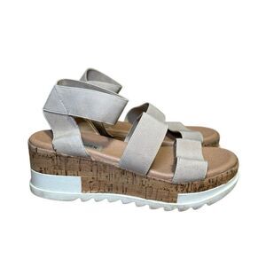 Steve Madden Bandi Platform Wedge Comfort Sandal Women's Size 6 Tan Cottagecore
